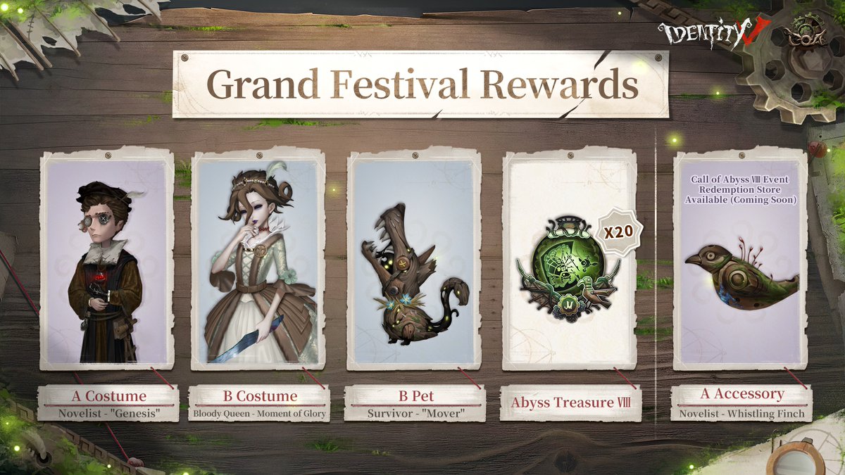GameIdentityV's tweet photo. Dear Visitors,
Get ready for the Call of Abyss VIII journey!
Call of the Abyss VIII is coming, with COAVIII Essence available on January 2!
This year, visitors can earn rewards like up to 20 essences, costumes, and pets.
For more details, please check the image.
#IdentityV #COAVIII