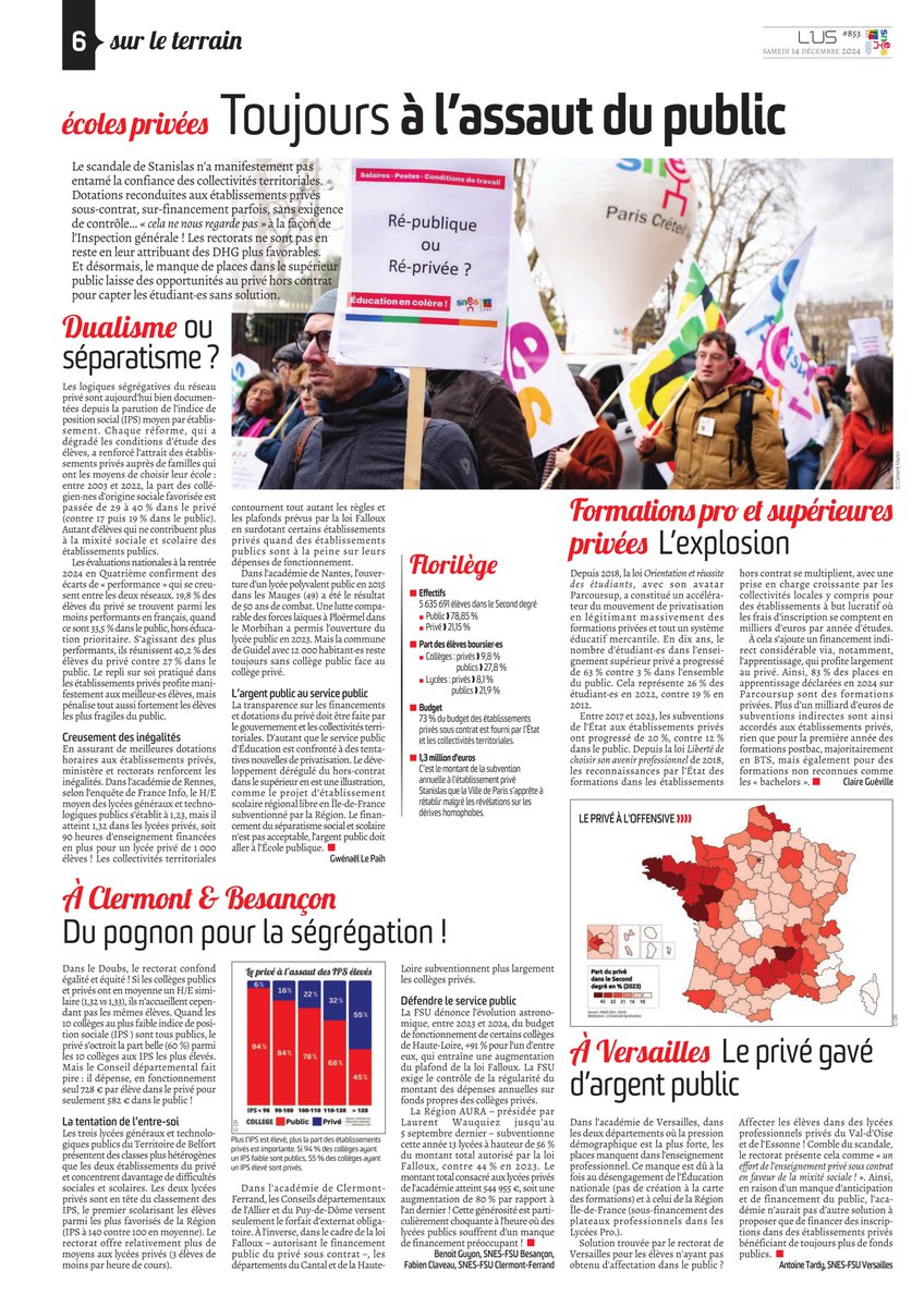 USyndicaliste's tweet photo. écoles privées • Toujours à l’assaut du public
Dualisme ou séparatisme? Par Gwénaël Le Paih
L'explosion des formations pro &amp; supérieures privées par Claire Guéville
Focus à Clermont, Besançon &amp; Versailles écrits à plusieurs mains militantes.
#US853 page 6
https://t.co/WxqoTvBqHr https://t.co/QMyPkSnNxo