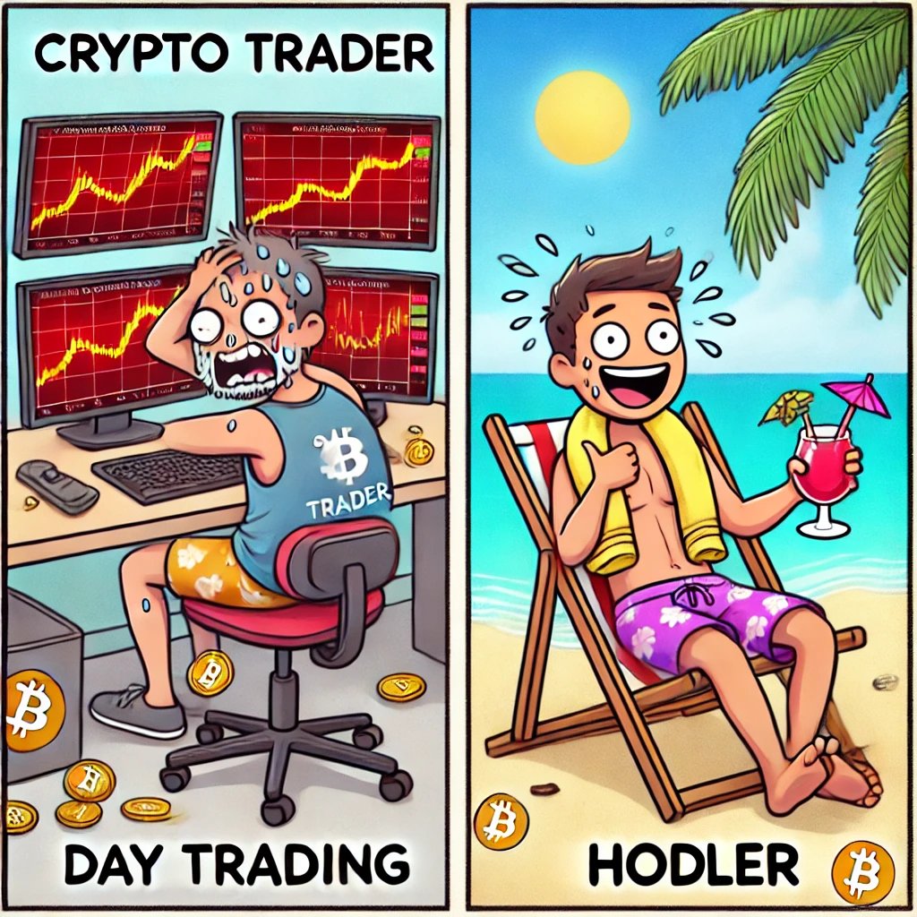 W3GeeksJogja's tweet photo. Ketika kamu day trading crypto vs. ketika kamu investing 😎📉🌊 https://t.co/Hxo4zw40Sv