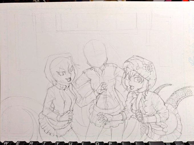 年賀状の絵を描いてる
来年は毒蛇3匹で #けものフレンズ 