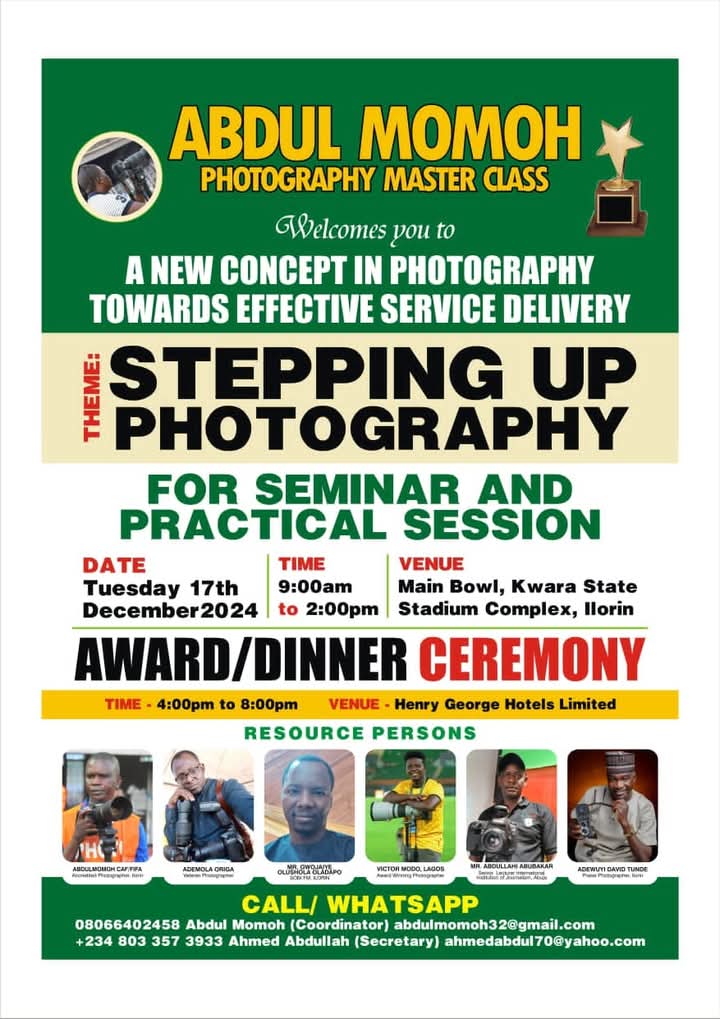 adexsport's tweet image. Join us on December 17, 2024,at 9 am inside the Main Bowl, Kwara State Stadium Complex,for an explosive learning experience

FIFA &amp;amp; CAF accredited photo journalist Abdul Momoh,along with other renowned photographers across the globe,will deliver insightful lectures on upgrading