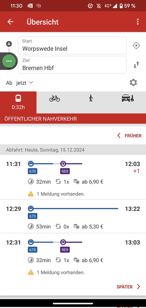 Die Verlängerung der 670 von Worpswede bis OHZ hat übrigens eine Verkürzung der Reisezeit um 20 Minuten von Bremen nach Worpswede zur Folge, wenn man mit dem Zug vis OHZ fährt, im Vergleich zum Bus direkt 😂