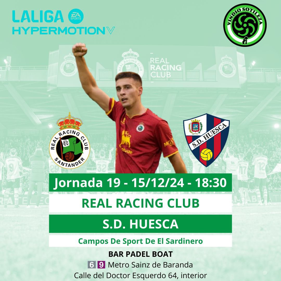 vindiosotileza's tweet photo. Volvemos a tener una cita en el @barpadelboat para ver al @realracingclub ¡Te esperamos! 

💪🏼💚 

🍺 @barpadelboat 
🏟️ C/Dr Esquerdo 64 Interior
🚇 Sainz de Baranda
📅 Domingo 15/12/2024
🕡 18:30 https://t.co/GRSNJeIEFJ