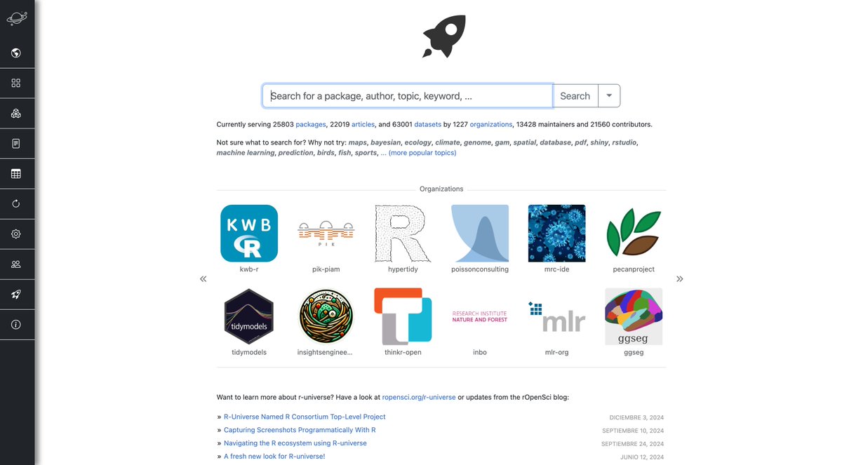 🚀 ¡Bienvenidos al Multiverso de R! 🌌 – Conoce R-Universe

Imagina una plataforma donde desarrolladores y usuarios de R puedan descubrir, aprender, publicar y desarrollar paquetes de software de manera sencilla, ¡todo en un solo lugar! 🎯 Es como el Netflix del ecosistema R.