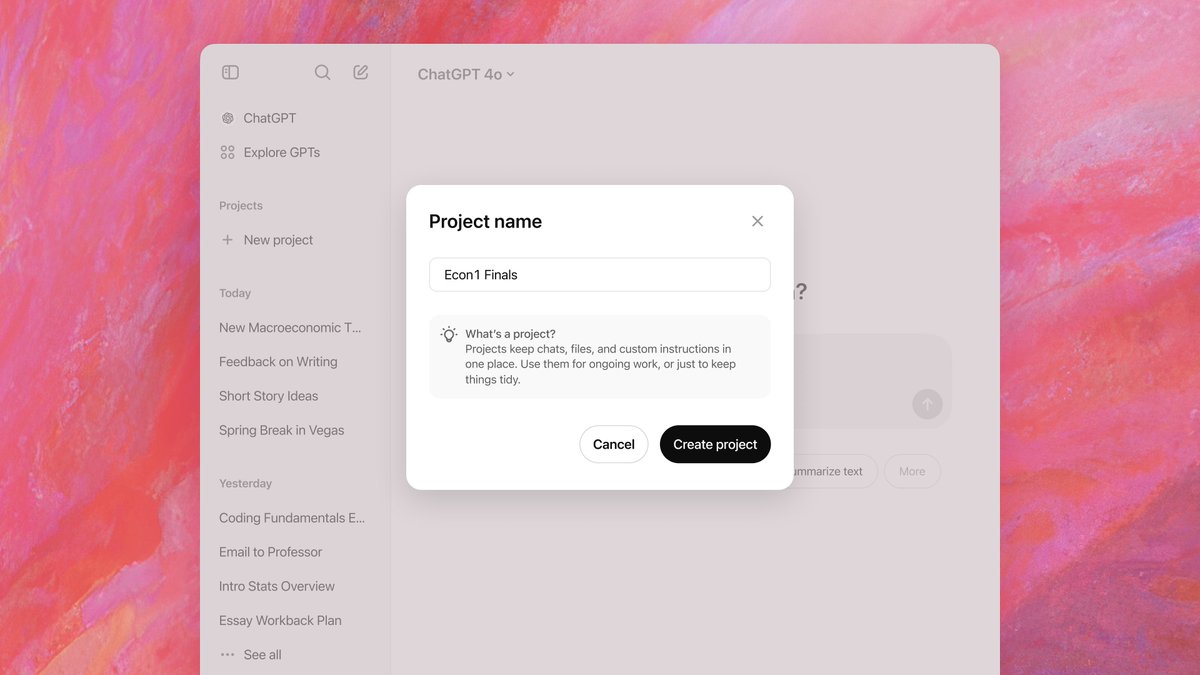 andresvilarino's tweet image. @OpenAI launches #ChatGPTProjects, letting you organize files, chats in groups 

buff.ly/3ZRC4Ef