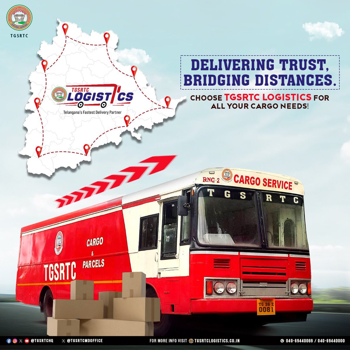TGSRTCHQ's tweet image. Fast, reliable and always on time!

Choose TGSRTC Logistics - Telangana’s fastest and most reliable delivery partner for all your cargo needs. 

For more info, visit tgsrtclogistics.co.in 

@revanth_anumula @Ponnam_INC @TelanganaCMO @SajjanarVC @CTM_MKTG_TGSRTC  

#TGSRTC…