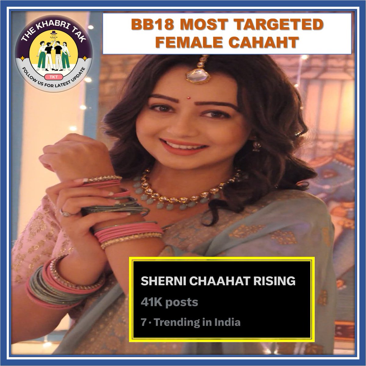 Latest : SHERNI CHAAHAT RISING trending with over 41K tweets🔥

Like, Repost, Quote &amp; Comment || If you Love #ChahatPandey💕

Comment - Your Opinion
#BB18 #BiggBoss #BiggBoss18 

Follow - <a href="/TheKhabriTak/">The Khabri Tak</a> for more