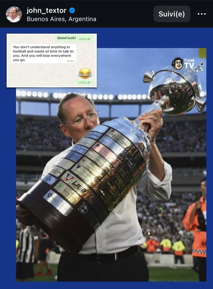 GonesArea's tweet photo. John Textor lance les hostilités sur Instagram à quelques heures du choc face au PSG ⚔️

On y aperçoit une conversation qu’il a eu avec Nasser Al-Khelaifi dans laquelle le président Qatari dit à Textor qu’il ne connaît rien au foot et qu’il perdra partout où il ira. https://t.co/xFbwwytJB9