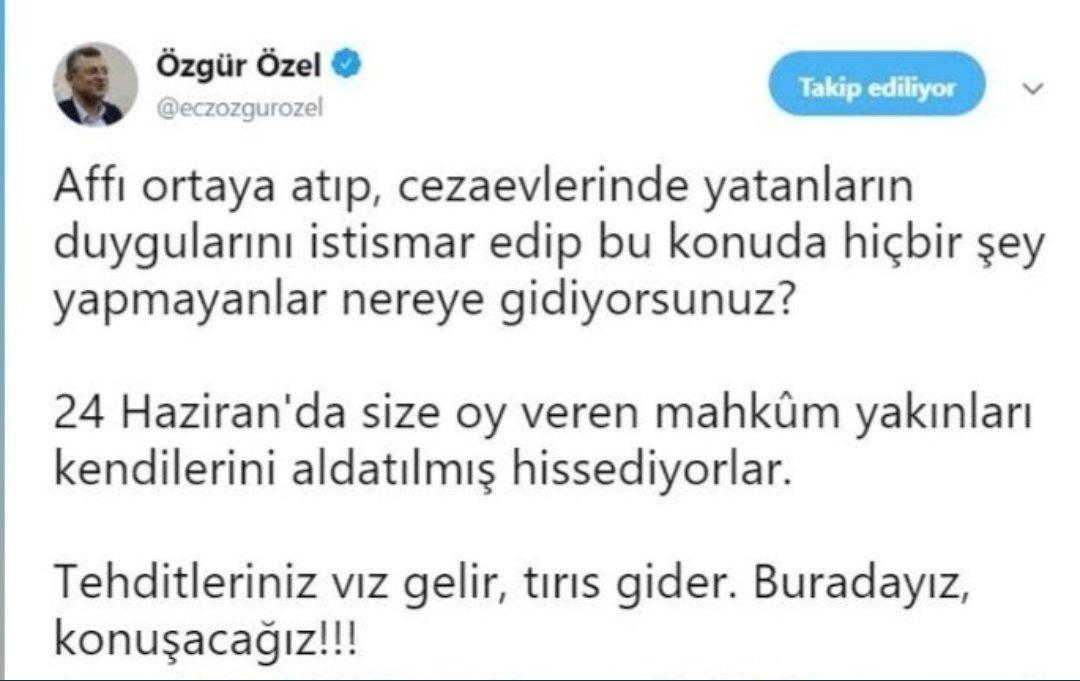 Sn <a href="/eczozgurozel/">Özgür Özel</a> desteğin üzerede
Son seçimlerde mahkum aileleri sizleride destekledi. <a href="/herkesicinCHP/">CHP 🇹🇷</a> 

ÖzgürÖzel AFSözünüTut