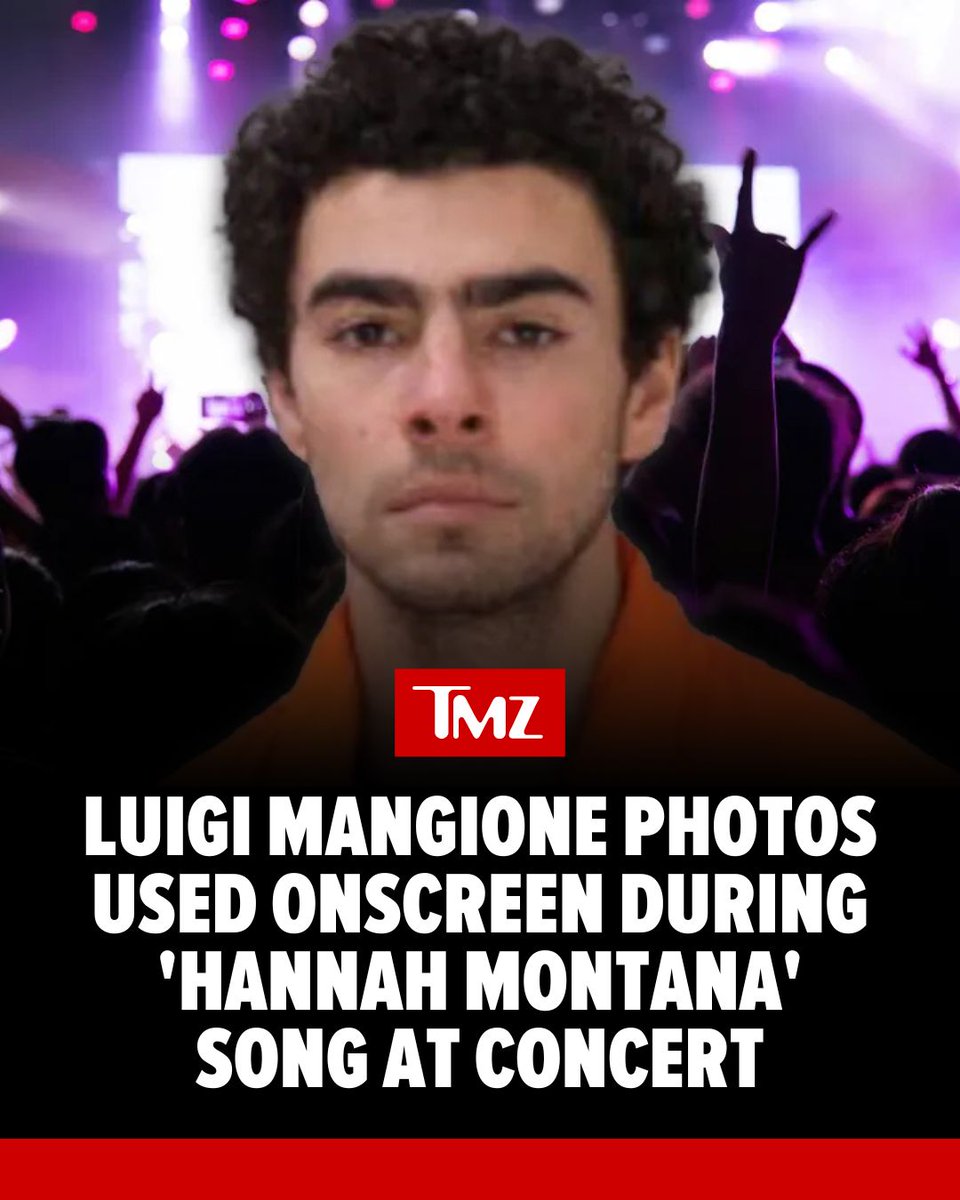 TMZ's tweet photo. #LuigiMangione could be "the one" for a whole lotta people, it seems ... 'cause his photos drove a concert crowd into a frenzy -- all while a popular Miley Cyrus song played. https://t.co/MOXECH63ga