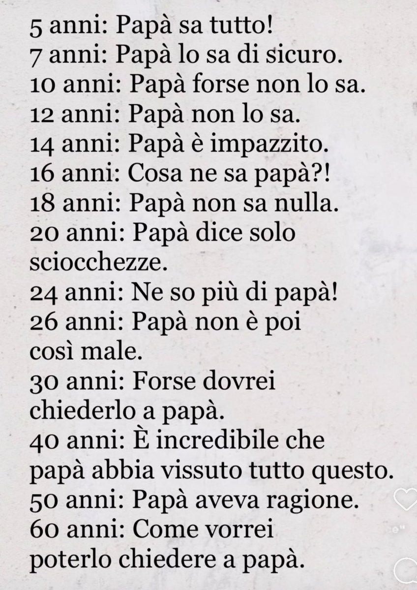 Severa ma vera…
Io ne ho più di 60, chiedo cose e parlo del Napoli con mio papà che oggi ne compie 91
Felice compleanno papà!!!