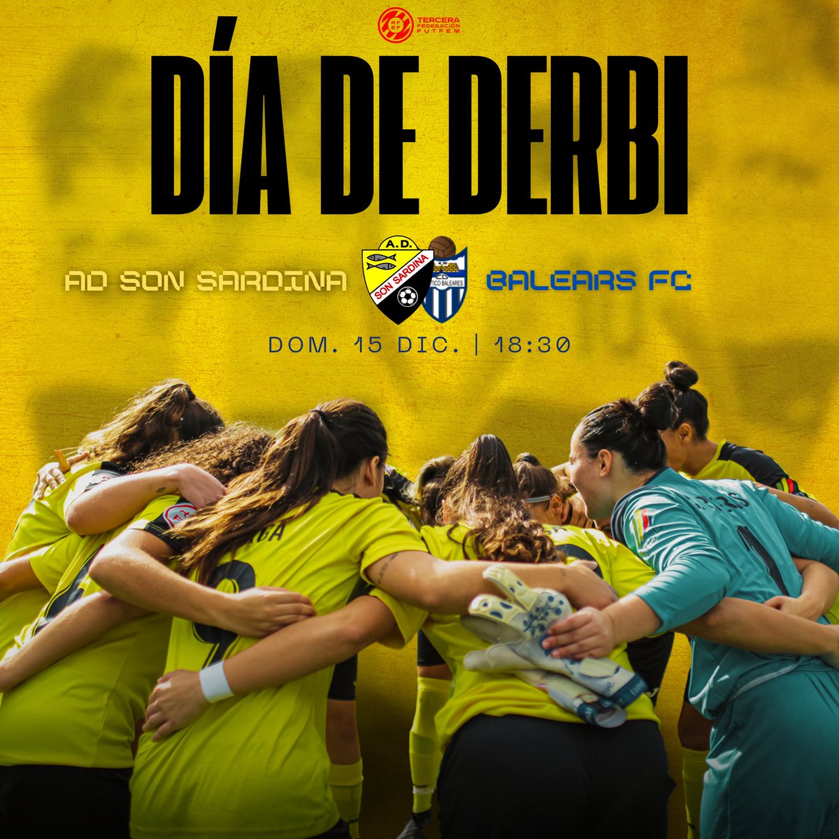 ad_son_sardina's tweet photo. 𝐃𝐈́𝐀 𝗔𝗠𝗔𝗥𝗜𝗟𝗟𝗢💛
Nuestros dos primeros equipos os esperan en nuestra 🏠 ¡𝐕𝐄𝐍 𝐃𝐄 𝐀𝐌𝐀𝐑𝐈𝐋𝐋𝐎!💛
Amateur A a las 16h
Femenino 3ªRFEF a las 18:30h
#vamossonsar #todosjuntos #unclub https://t.co/SOVBIAlumC