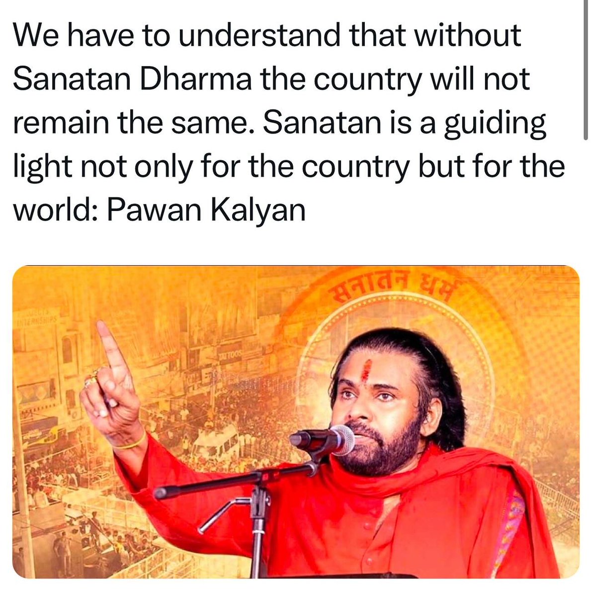 manibhushan_m's tweet image. We have to understand that without Sanatan Dharma the country will not remain the same. Sanatan culture is a guiding light not only for the country but for the world: Pawan Kalyan 🔥