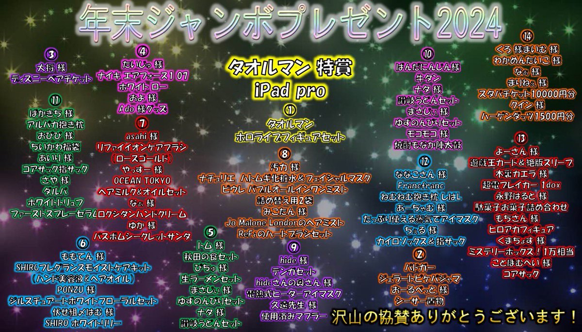taoruman_ch2's tweet photo. タオルマン年末ジャンボ

参加方法条件
下の画像の詳細よく読んでご参加ください
良く読まないと当たりません間違いなく

期間 12/15〜12/20
540番到達時点で終了

商品 iPad Pro リプ欄画像参照

総額💰 65万円相当

リプで貰った抽選番号は必ず当日迄保管して下さい

協賛者様へ感謝してご参加下さい https://t.co/Nj4OBtk0wU