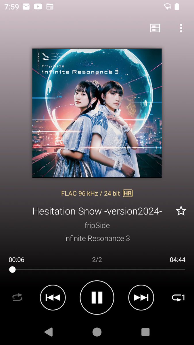 k_hamradio_JP's tweet photo. #Nowplaying 
Hesitation Snow -Version2024 Hi-Res -fripSide Phase3(infinit Resonance3-fripSide)

#なうぷれ
#HesitationSnow
#Version2024
#fripSide
#Hi_Res
#ハイレゾ
#NW_ZX707エージング中 https://t.co/Dg7JGfc1a8
