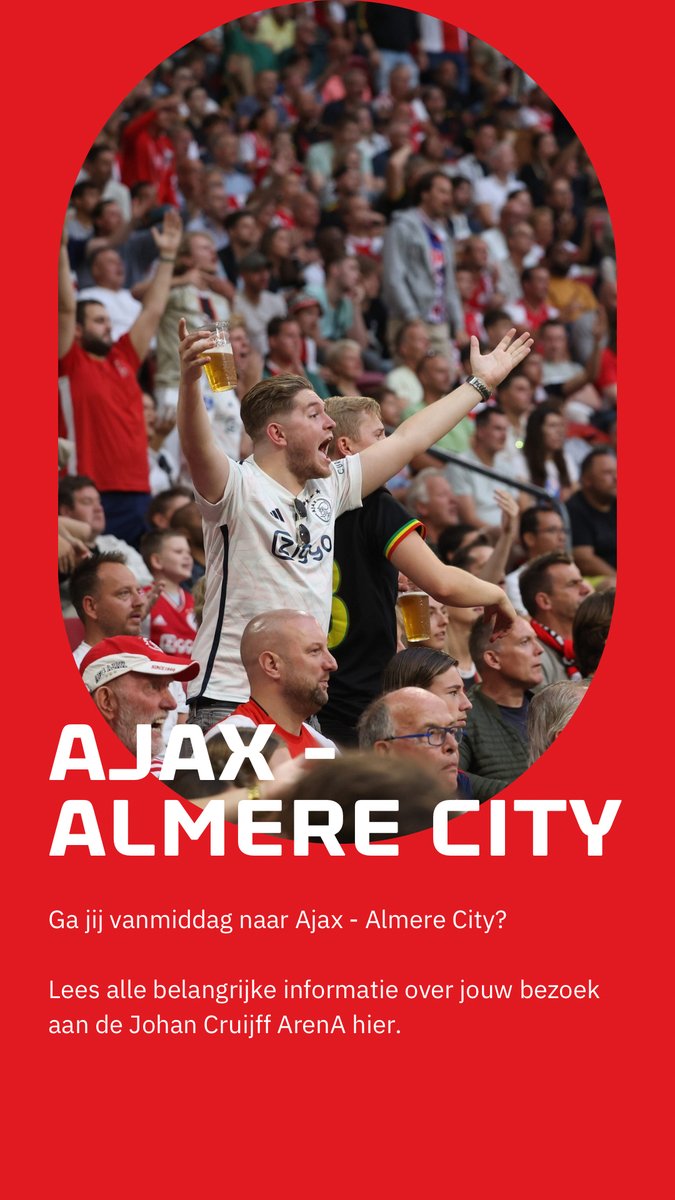 Ga je vanmiddag naar Ajax - Almere City in de ArenA? Lees dan alle bezoekersinformatie via onze website: johancruijffarena.nl/kalender/35049…