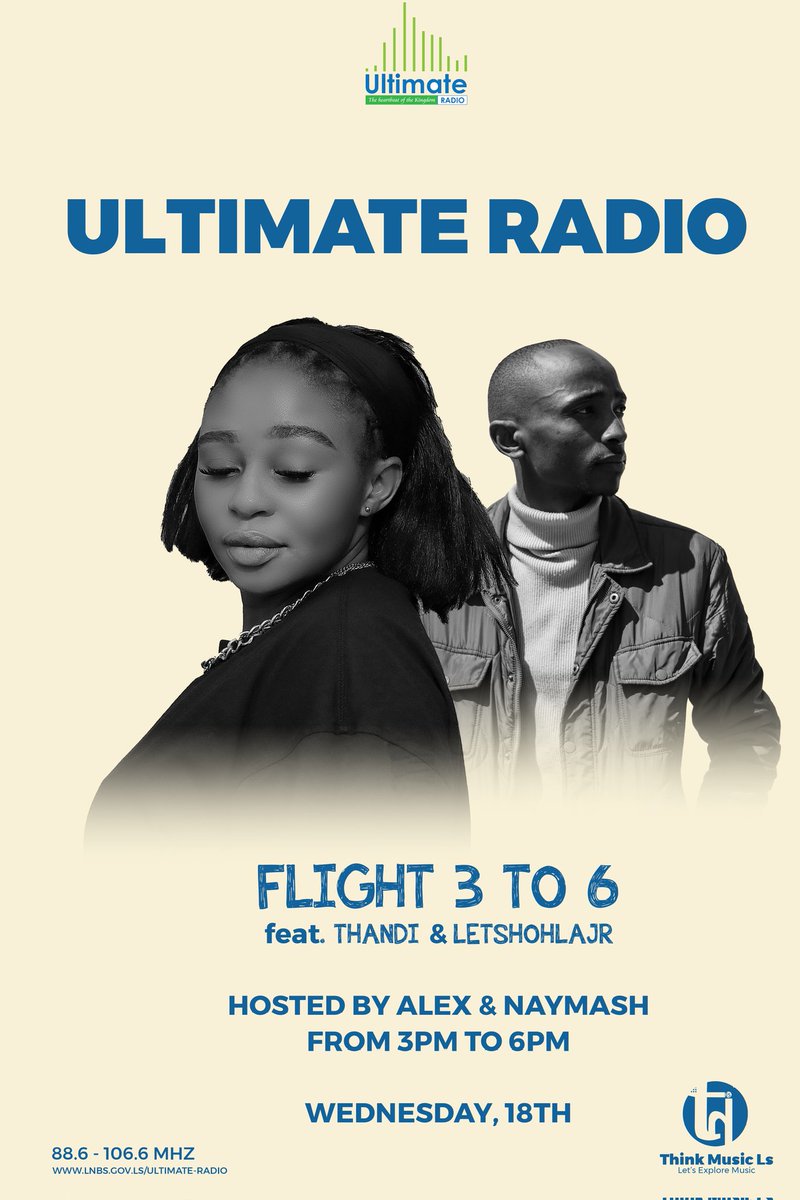 Lets do #UltimateRadio this week. Join #Thandi and I on #Flight3to6 as we discuss new music, collaborations and Think Music Lesotho.

ditto.fm/bhsa-broken-he…