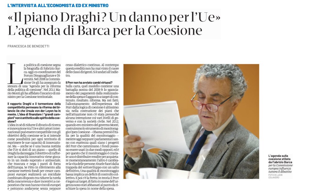 Il pensiero neoliberista è profondamente antiliberale.
Anche per questo una politica di coesione che unisce obiettivi lungimiranti e saperi dei territori non ha mai vinto il cuore delle classi dirigenti. Su <a href="/DomaniGiornale/">Domani</a>  l'intervista a <a href="/fabriziobarca/">Fabrizio Barca</a>
📷bit.ly/intervista-bar…