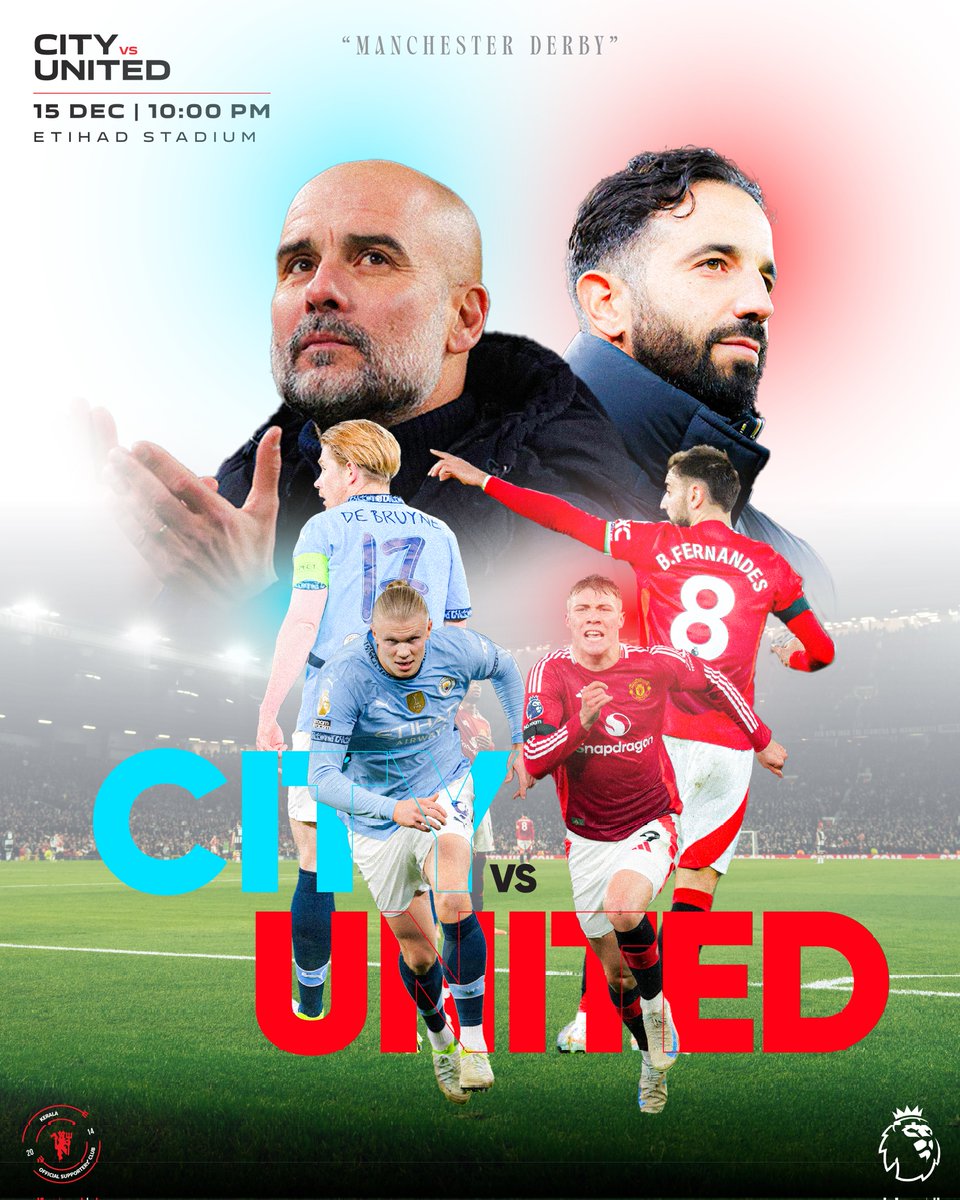 musckerala's tweet photo. It's Haaland vs Højlund. It's Guardiola vs Amorim. It's Red vs Blue. It's the Manchester Derby! 

#Matchday #MCIMUN #ManchesterDerby #MUFC #Hojlund #MUSCK https://t.co/W9sDEXZZ5O