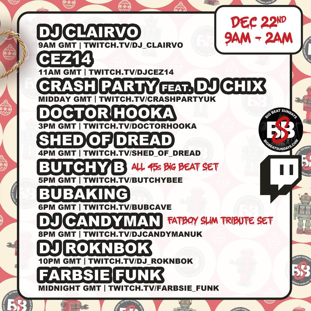 ShedOfDread's tweet photo. We're really looking forward to taking part in the Big Beat Sundays - Beat Up Christmas raid train on Twitch next Sunday. 

Got some stone cold 💣💣 to drop.

Get involved people!

#BigBeat #Breaks #DJ #Twitch https://t.co/k3N5vLxjEi
