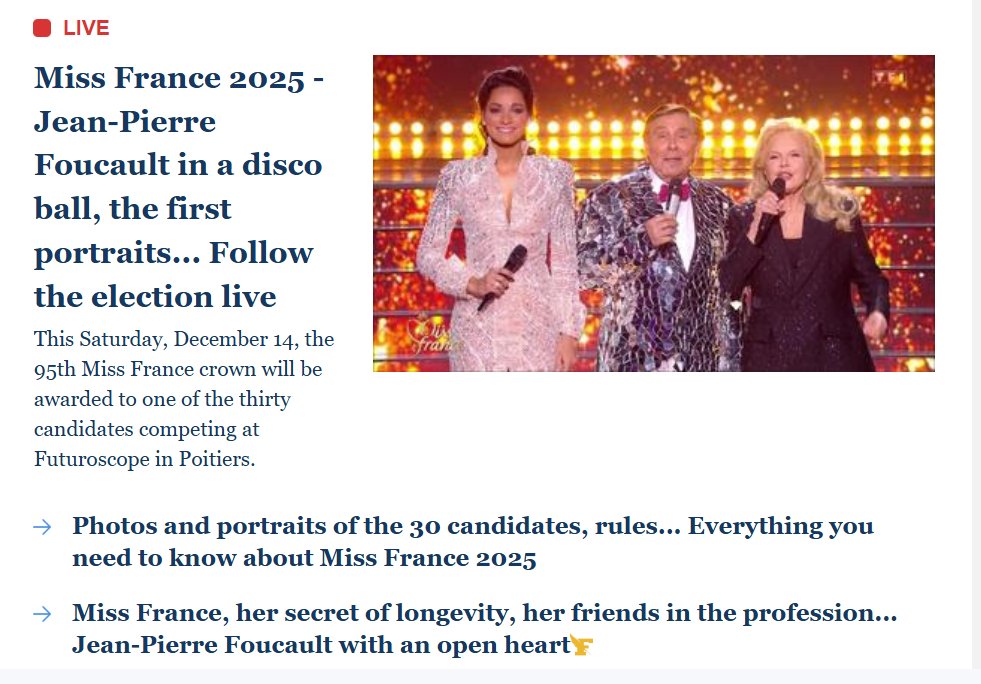 MickPersson's tweet image. In Frankrijk zijn ze nog helemaal into miss-verkiezingen
(Le Figaro doet er live verslag van)