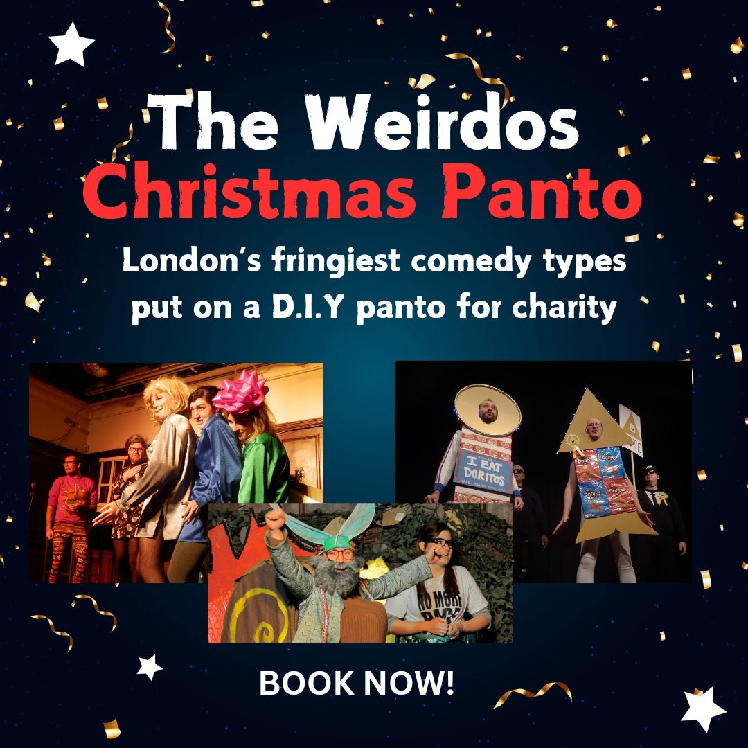 WeirdosComedy's tweet photo. Discover the Weirdos Panto, everything you love about a normal panto but a bit weirder.
A giant cast of comics in Weirdos Comedy and the Christmas Space Race 🚀
This Friday at @bloomstheatre for one night only raising money for @GOSHCharity 
🎫 Book now: 
https://t.co/SkmQdjmuH5 https://t.co/TkgJEWfRft