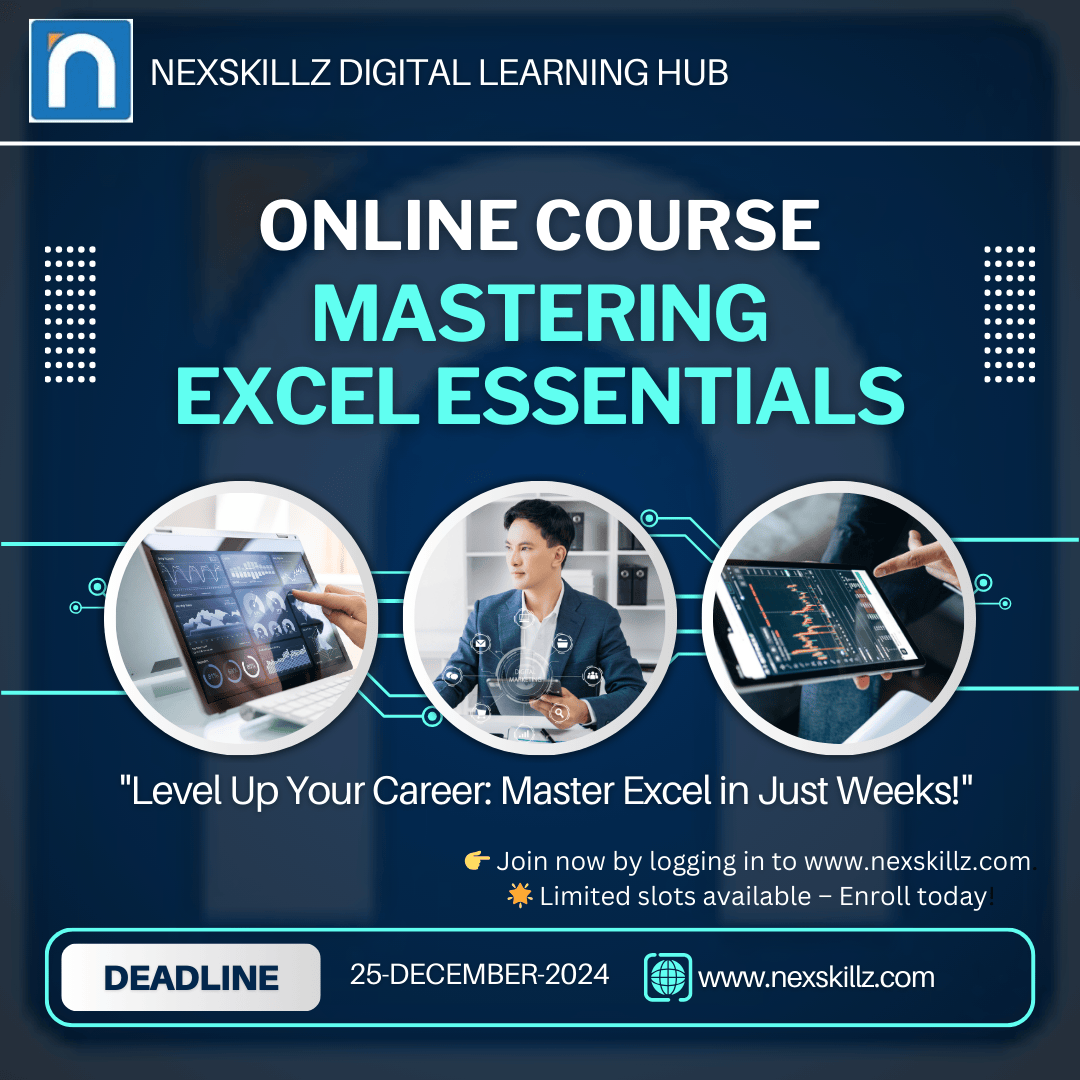 nexskillz's tweet photo. Unlock the power of Excel with our comprehensive course designed for beginners and those looking to sharpen their skills. From basic functions and formulas to data visualization and analysis tools, this course covers everything you need to work smarter and faster in Excel. https://t.co/FZlOO1pesa