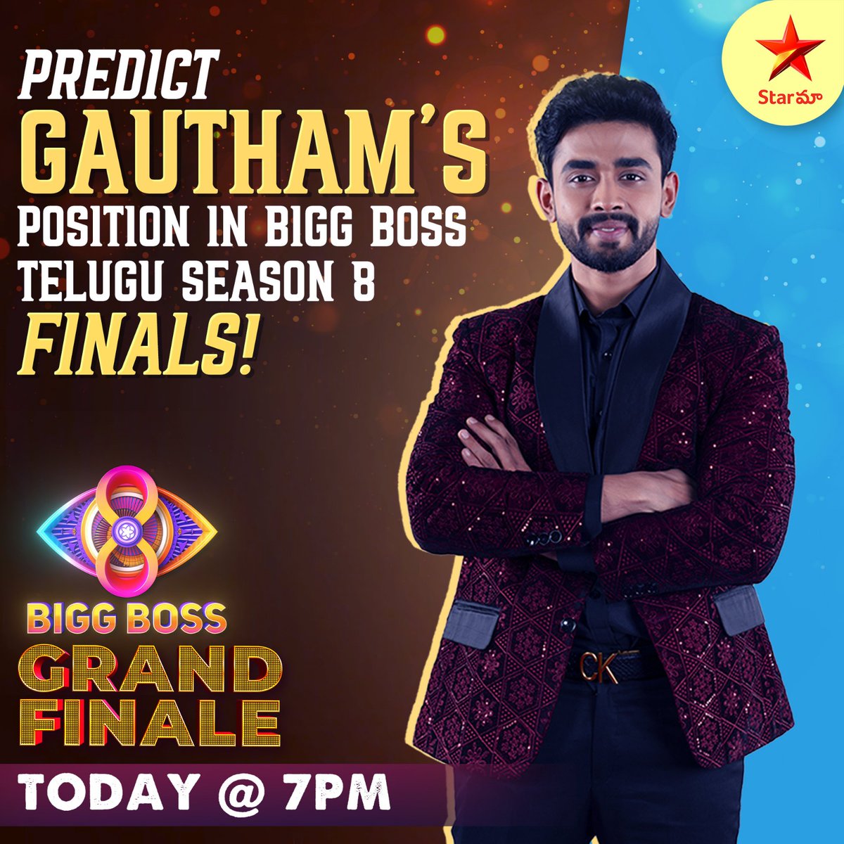 StarMaa's tweet photo. Itโs prediction time! Where will Gautham stand in the Bigg Boss Telugu 8 Finals? ๐โจ
#BiggBossTelugu8 #StarMaa @DisneyPlusHSTel https://t.co/QLegQW9Y92