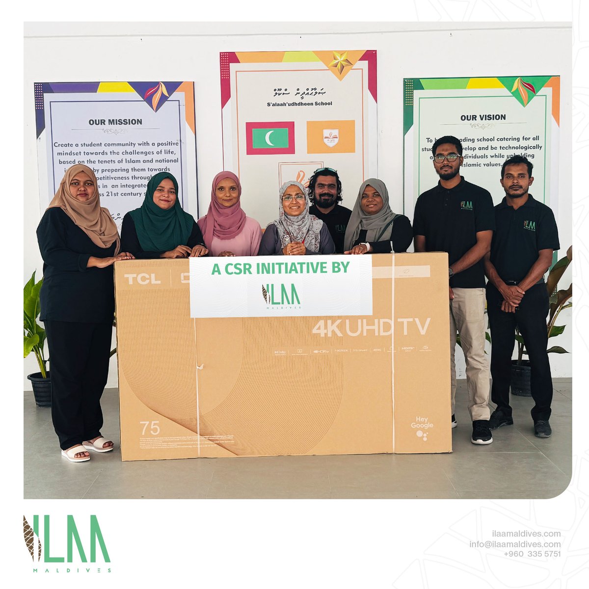 IlaaMaldives's tweet photo. We are proud to share our commitment to community welfare through our CSR initiative. We have donated four televisions to S'alaah'udheen School, enhancing the learning experience for students. Together, we are fostering knowledge and inspiration for a brighter future. https://t.co/JkIl3n3W7A