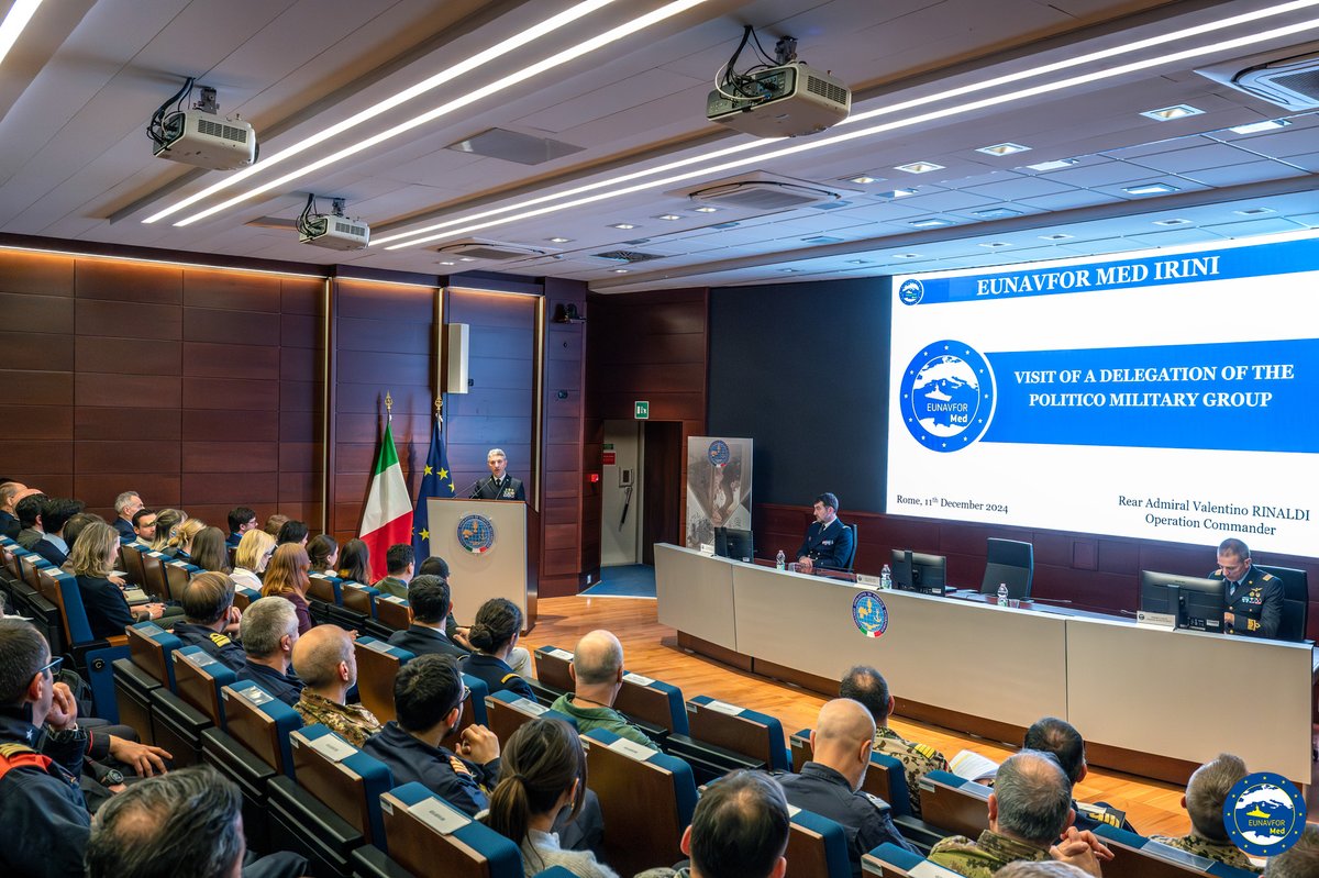 EUNAVFOR_MED's tweet photo. 11-12 Dec, Rome - EUNAVFOR MED IRINI OPCDR RAdm  RINALDI held a relevant meeting with a delegation of EU Politico-Military Group (PMG) to illustrate the current State of Play of Operation with particular attention to the ongoing Strategic Review phase

 👉https://t.co/qyxUh9Hxpq https://t.co/9l35XUSy0Z