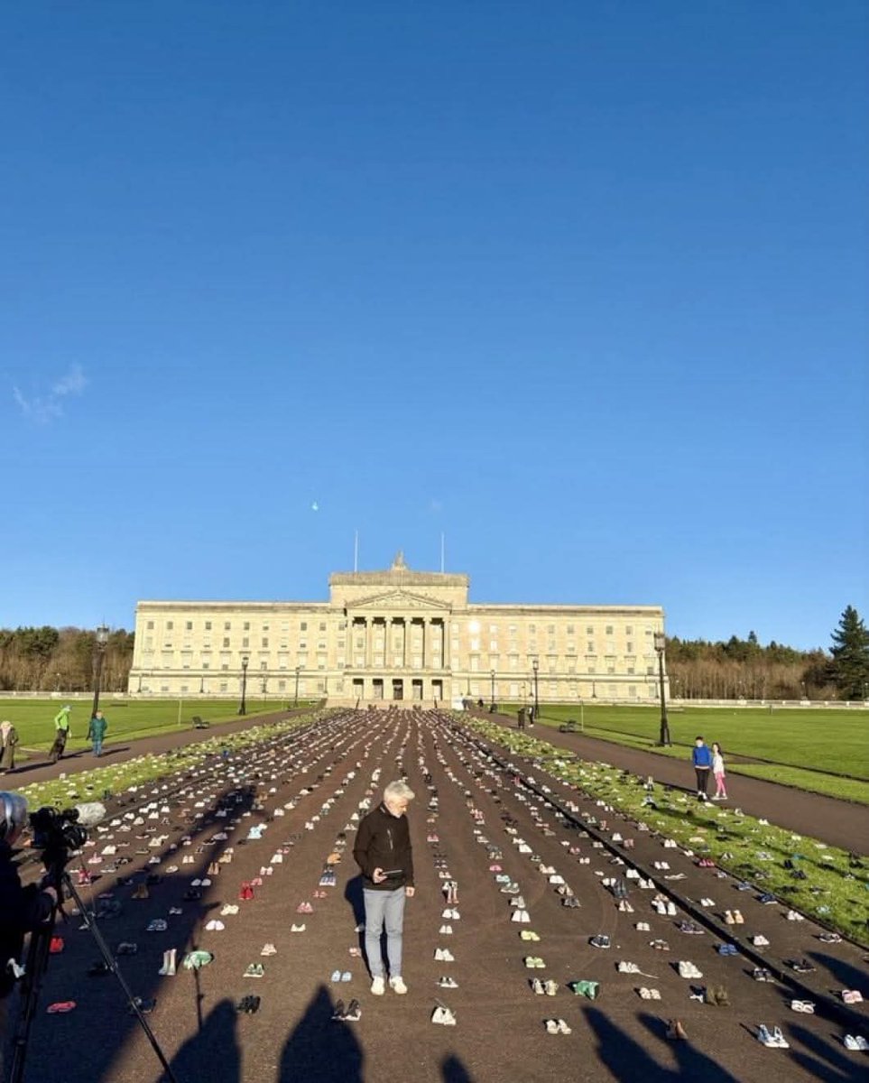 OnlinePalEng's tweet photo. Activists in Belfast laid down thousands of shoes to remember Palestinian children who lost their lives in the Israeli genocide. https://t.co/NQOWV82gsK