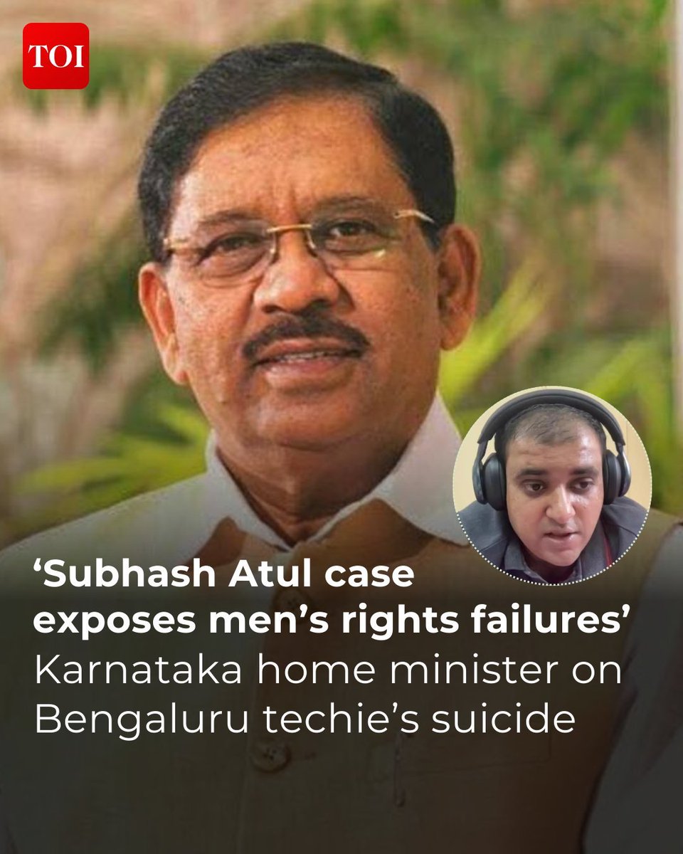 timesofindia's tweet photo. Karnataka home minister G Parameshwara has called the suicide of Bengaluru techie #SubhashAtul an eye-opener on the state of men’s rights in the country.
More details 🔗 https://t.co/EJZkvenMbx
#BengaluruTechie https://t.co/47qSBadX5s