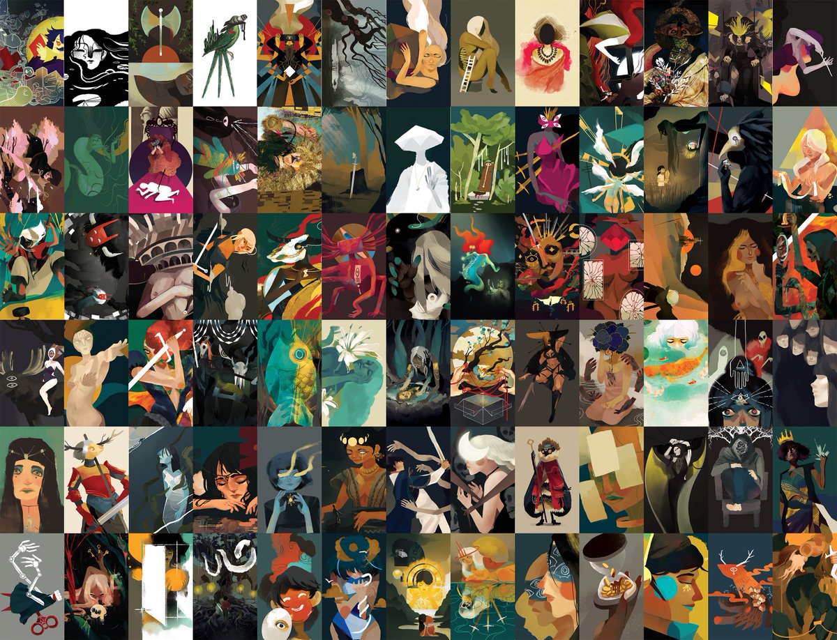 78 artworks spanning years of my #illustration career. 

Ngl, it made me feel a little emotional to see this ("look at all the  cool stuff I've done!") + a little motivated ("I need to draw more!")  

These will be printed for The Magus &amp; The Oracle #ttrpg