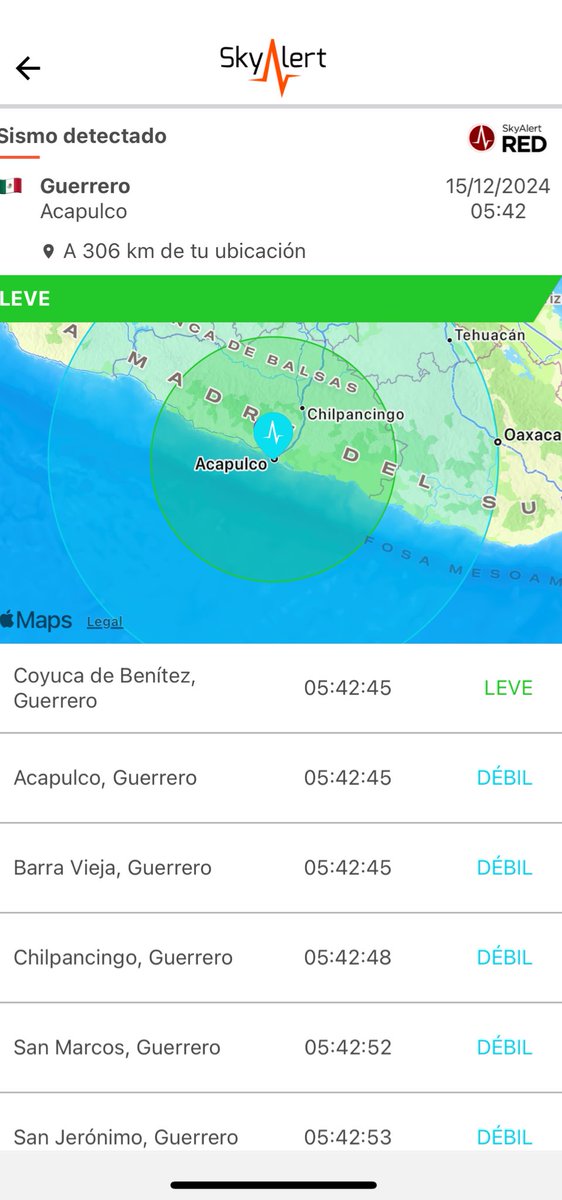 SkyAlertMx's tweet photo. Se registró #sismo de intensidad «leve» en la zona de #Coyuca, Guerrero.

🔸Se estimaron intensidades «débiles» para la zona centro del país.

🔸Detectado en 8 localidades de Guerrero. https://t.co/PEktXjedCW