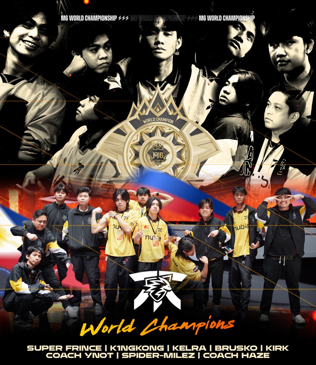 FNATIC's tweet photo. MLBB WORLD CHAMPIONS 🏆

FNATIC ONIC PH WIN THE M6 WORLD CHAMPIONSHIP! https://t.co/D4R1T3BOjT