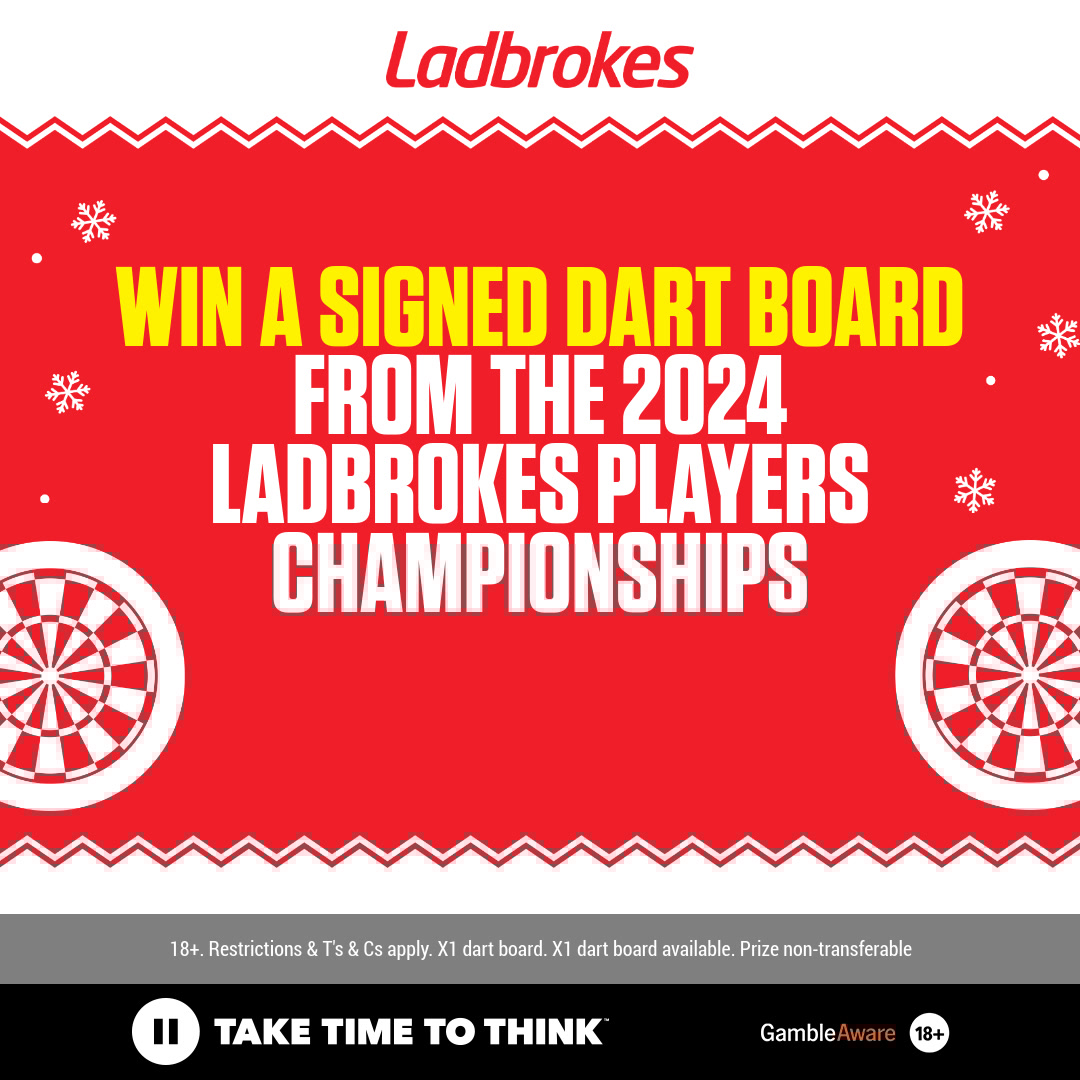 Day 15 of LADVENT! 🎁 

You can win a dartboard signed by ALL of the quarter-finalists at the Ladbrokes Players Championship Finals 🎯🎯
 
All you have to do is…

✅ Follow us @ladbrokes &amp; @offcialPDC
✅ LIKE &amp; RETWEET this post
✅ Tag a darts fan in the replies!

#PDC #darts