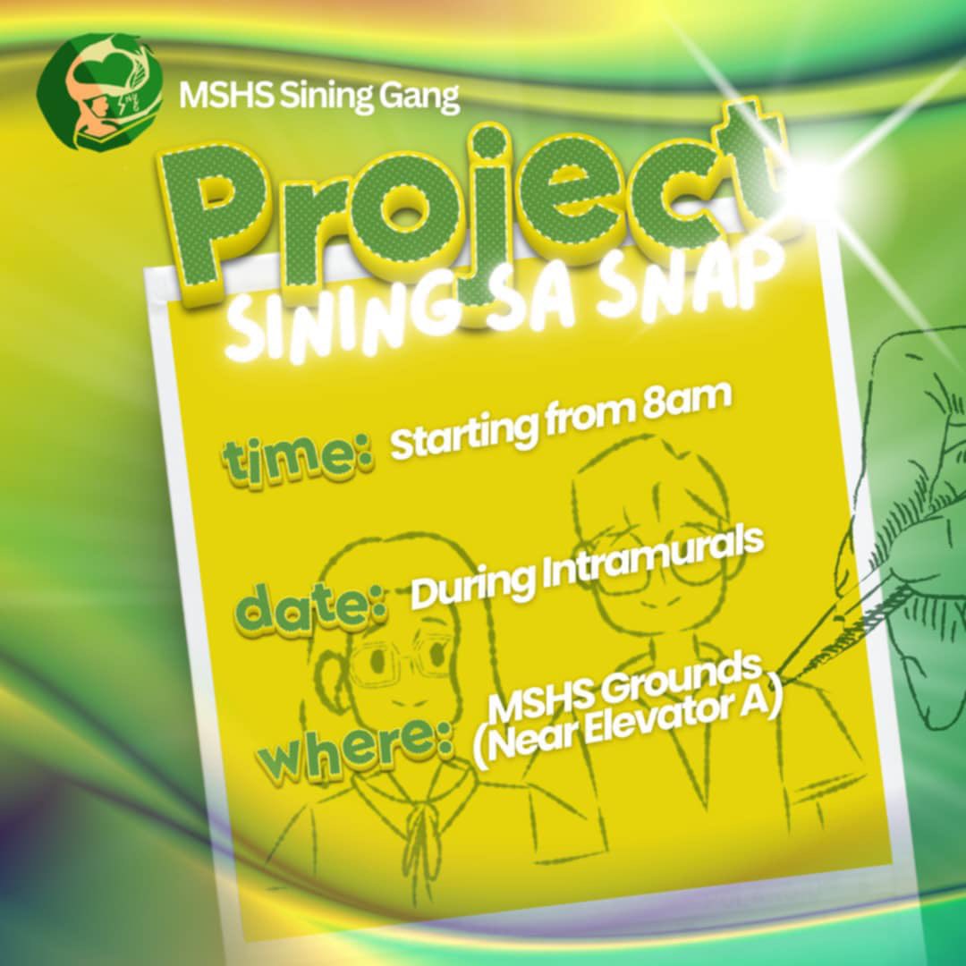 mshs_sininggang's tweet photo. U miss my sining gang? : )

Catch us at the 2nd floor (Elev A) 🔥 this December 16 to 18 🗓️‼️ and cop yourselves a HAND DRAWN SNAP 🖼️😍 by our very own artists 💜✨ See you there! 😊

We’re artistic in person

#SiningSaSnap
#SiningGang

🖼️: Calvin Mangabat
✍️: Jandore Habana https://t.co/ljblRW6yXf