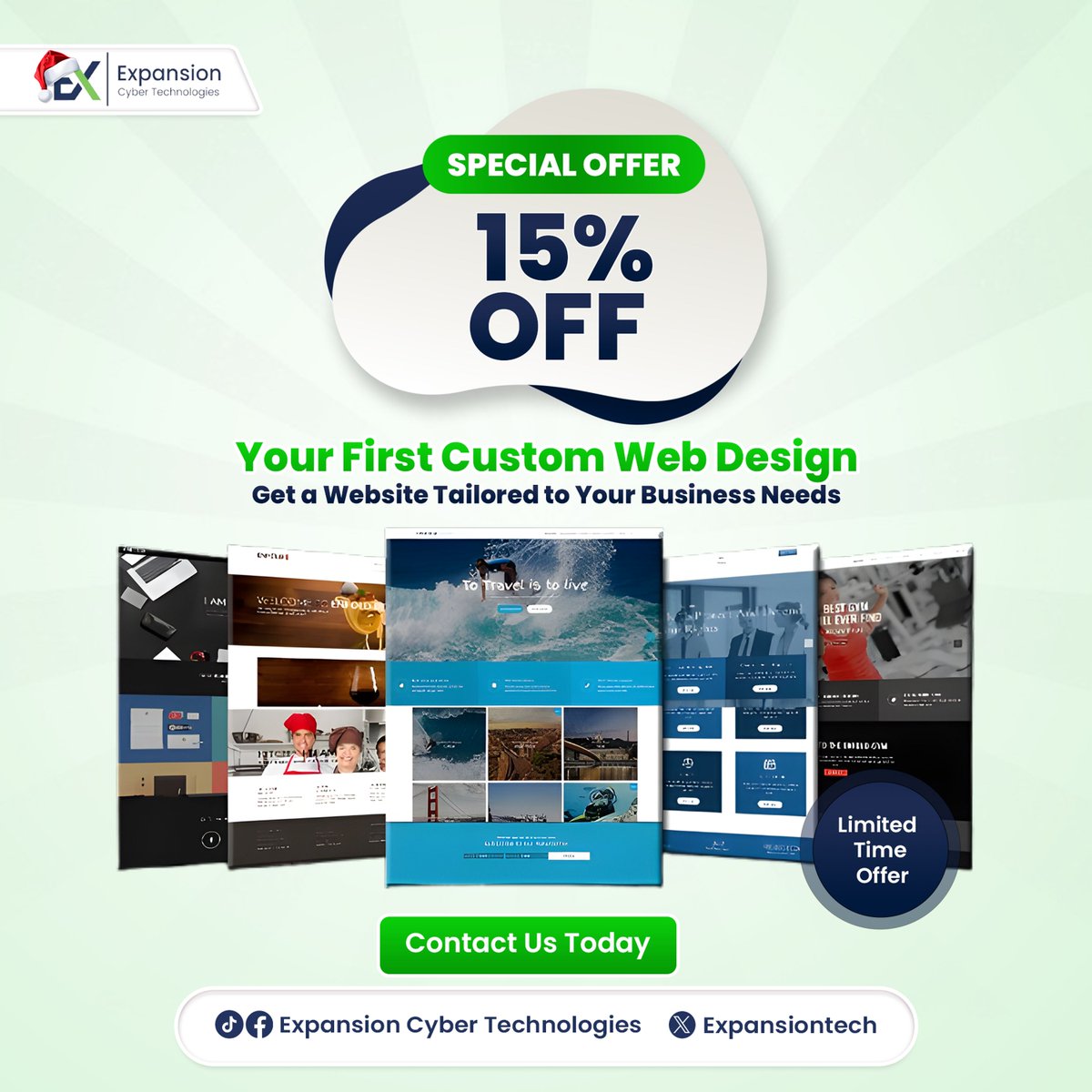 expansiontech's tweet photo. 🎉 Special Offer! 🎉
Get 15% OFF your first Custom Web Design project with us!
Whether you're starting fresh or upgrading your website, our team at Expansion Cyber Technologies will craft a unique, high-quality website tailored to your business needs. https://t.co/8JYBxmbNjG