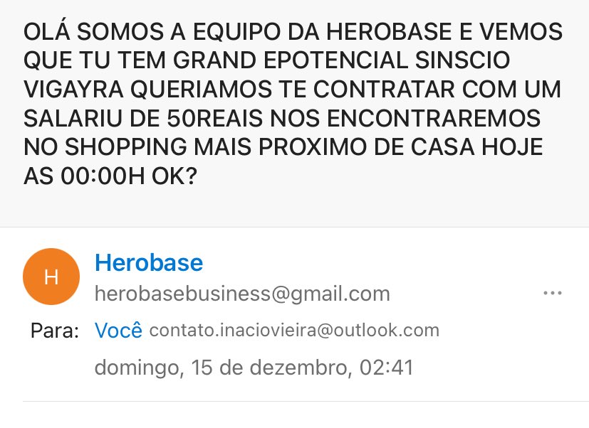 A <a href="/HeroBase/">Hero Base</a> ME MANDOU UMA PROPOSTA NO MEU EMAIL!!! ESTOU SEM PALAVRAS… TO MUITO FELIZ 🥺🥺🥺🧡🧡