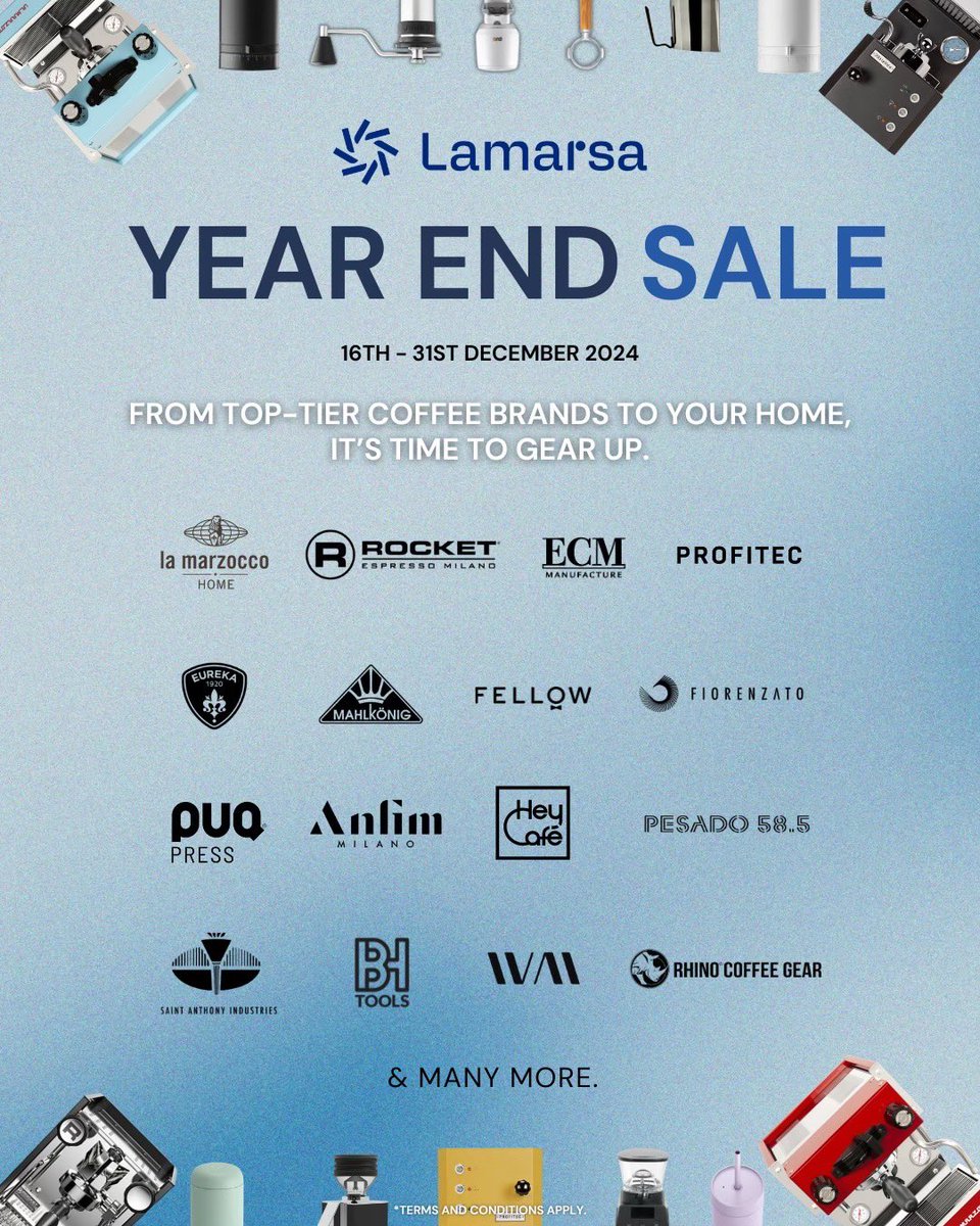 ✨ The ultimate coffee shopping experience is almost here!

Lamarsa’s Year-End Sale 2024 kicks off from 16th December - 31st December 2024, and we’ve got deals on more than 20 premium coffee brands! 🎉 

So, mark your calendar, prepare your wishlist, and get ready to save BIG ✨