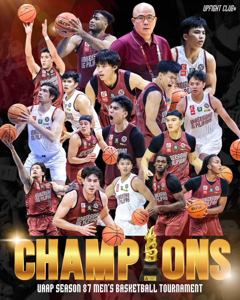 upmaroonclub's tweet photo. The UP Fighting Maroons takes the trophy back to Diliman! #UPFight #UAAPSeason87 https://t.co/cIqbbhtdRv
