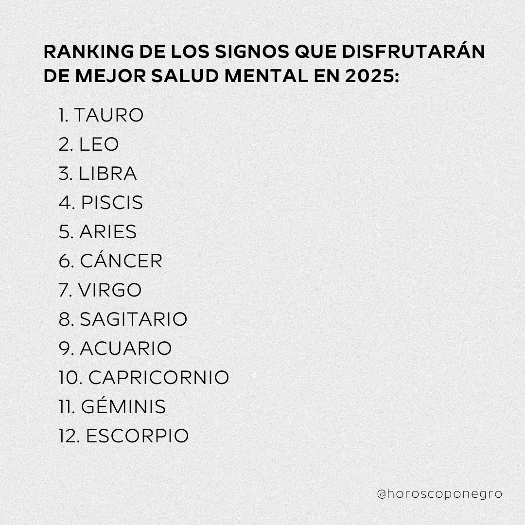 horoscoponegro's tweet photo. Ranking de los signos con mejor salud mental en 2025 🔮 https://t.co/KahSGA5q7l