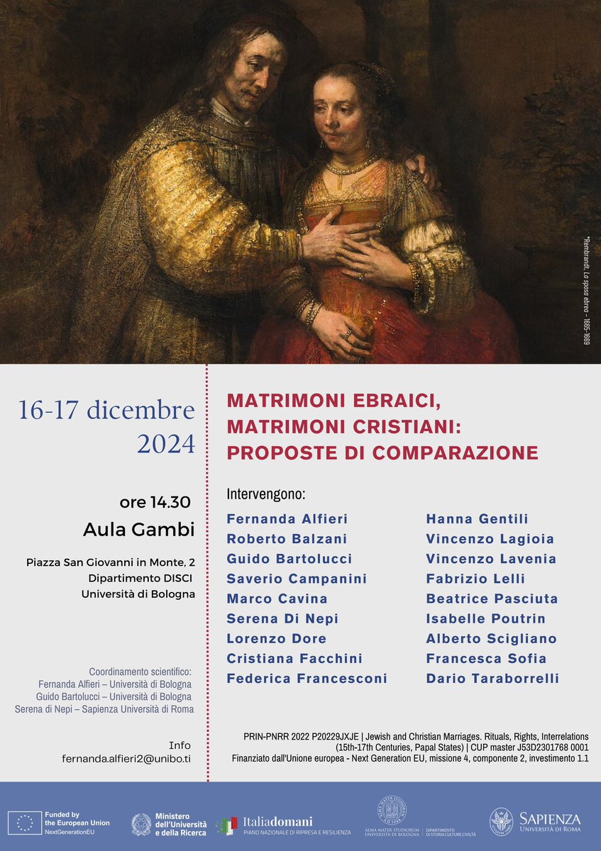 GentiliHanna's tweet photo. Very much looking forward to my last conference of 2024, on Jewish and Christian weddings in the early modern period. Organised by @serenadinepi , Guido Bartolucci and Fernanda Alfieri at the University of Bologna ✨✨ https://t.co/NUYVQTygaA