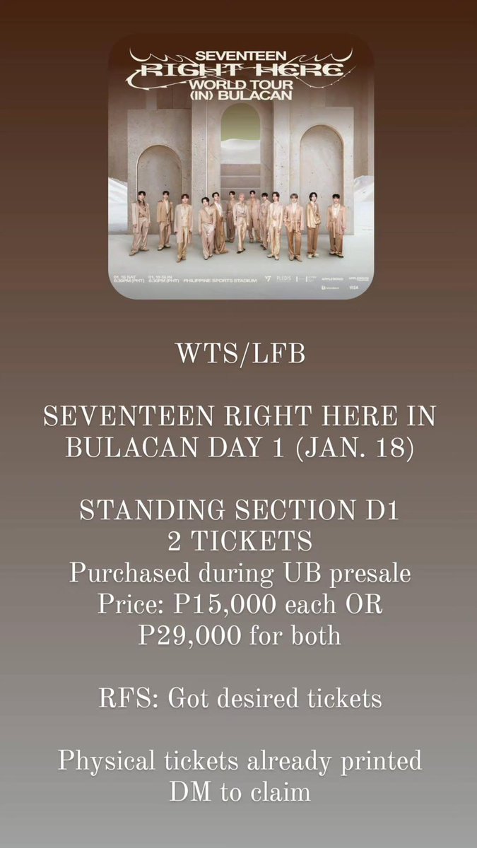 soluckymp3's tweet photo. ❣️ WTS/LFB ❣️

2 DAY 1 SVT RIGHT HERE IN BULACAN TICKETS
STANDING SECTION D1
Php 15,000 each or 29,000 for both

#SEVENTEEN
#SEVENTEEN_RIGHT_HERE_IN_BULACAN
#SEVENTEEN_RIGHT_HERE https://t.co/8okdDq4C3F