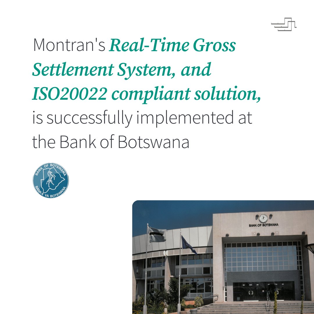 MontranIndia's tweet photo. The Bank of Botswana has gone live with an upgrade to the Real-Time Gross Settlement (RTGS) system and ISO20022 compliant solution from Montran, bringing in streamlined payments and enhanced financial security.

Learn more at: https://t.co/iQnlX44lMS

#RTGS #ISO20022 #Botswana https://t.co/0mfowZydv3