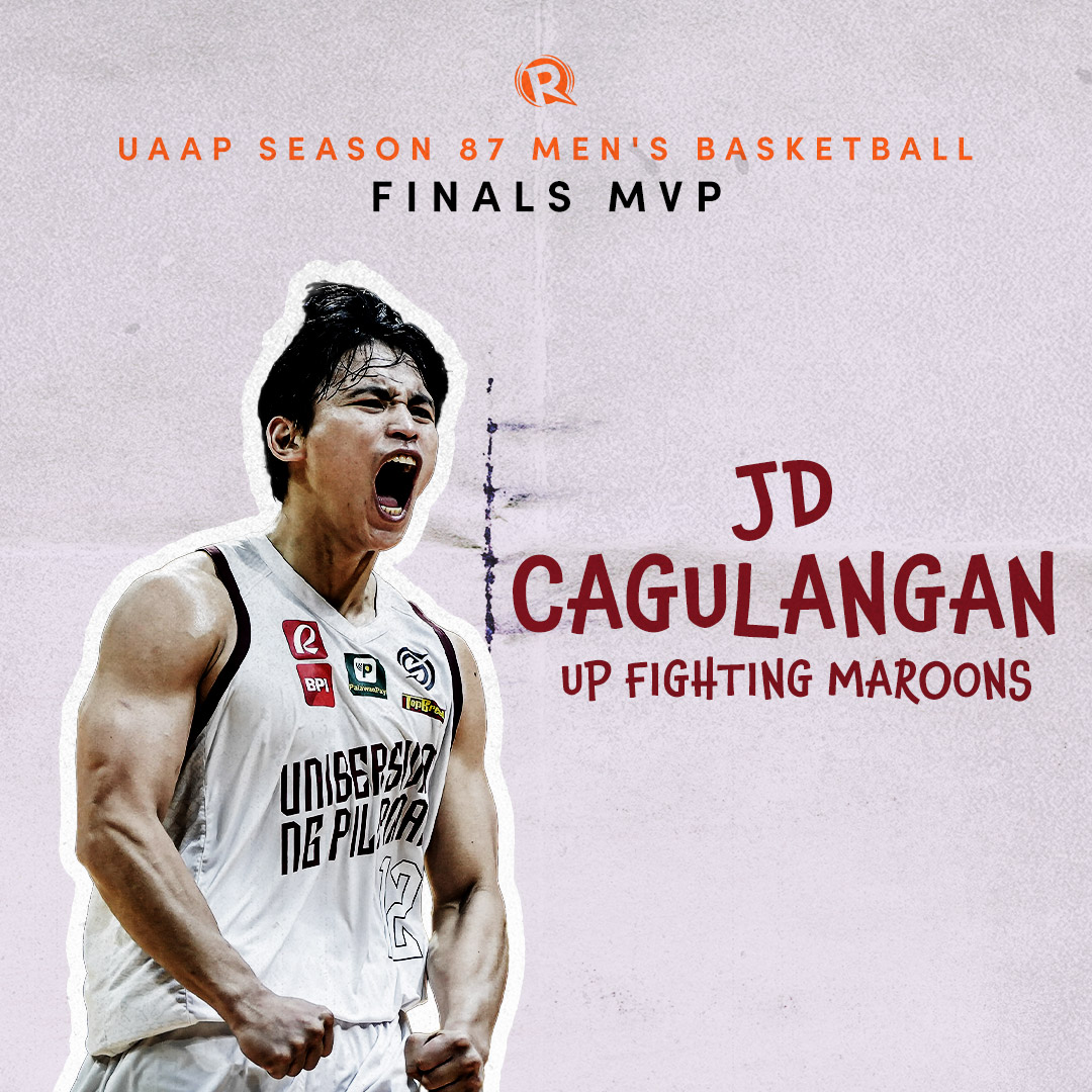 RapplerSports's tweet photo. HERO ONE LAST TIME.

JD Cagulangan exits the UAAP a hero one last time as the Season 87 men's basketball Finals MVP! #UAAPSeason87 https://t.co/8XR1HGRcPw https://t.co/kbdKll3rJc