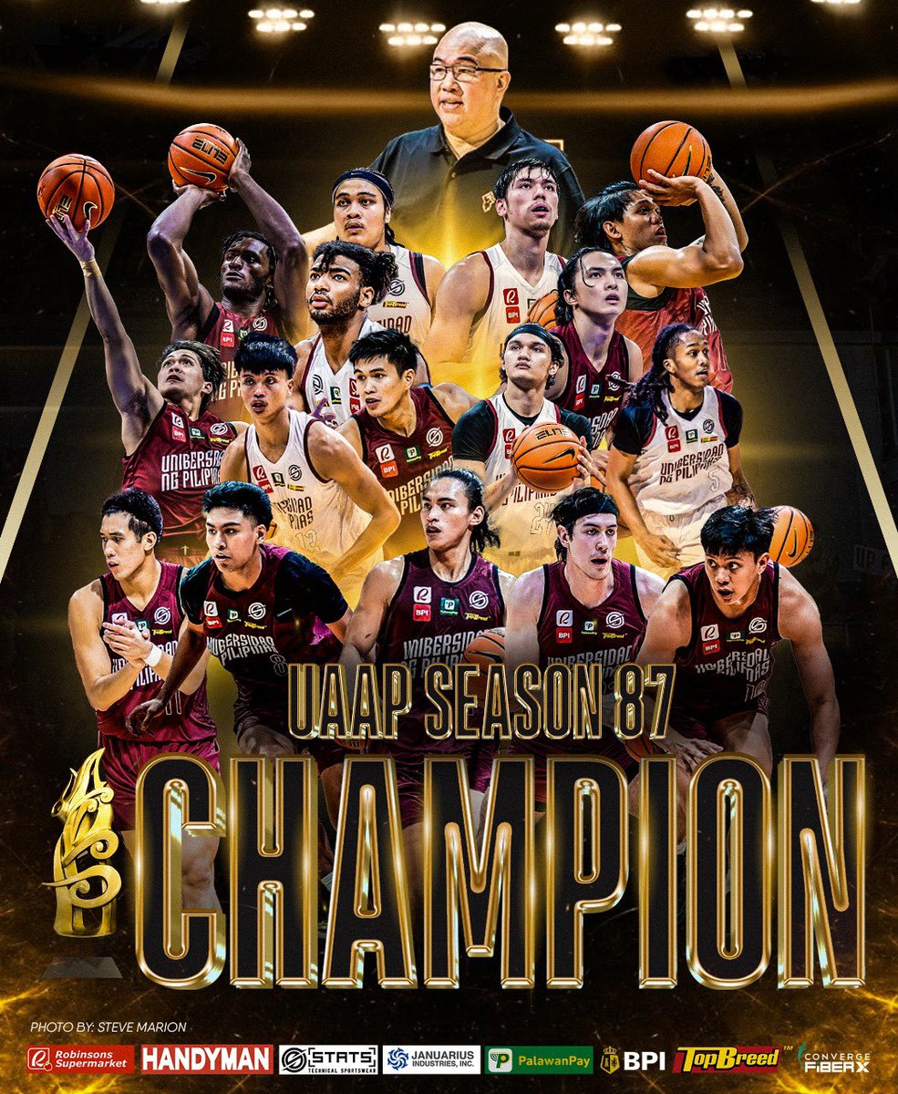 UAAP SEASON 87 CHAMPIONS 🏆

The crown has finally returned to Diliman.

After two years of hearbreak, the UP Fighting Maroons are your UAAP Season 87 champions.

#UPFight #nowheretogobutUP #StrongerBetterTogether #UAAPSeason87