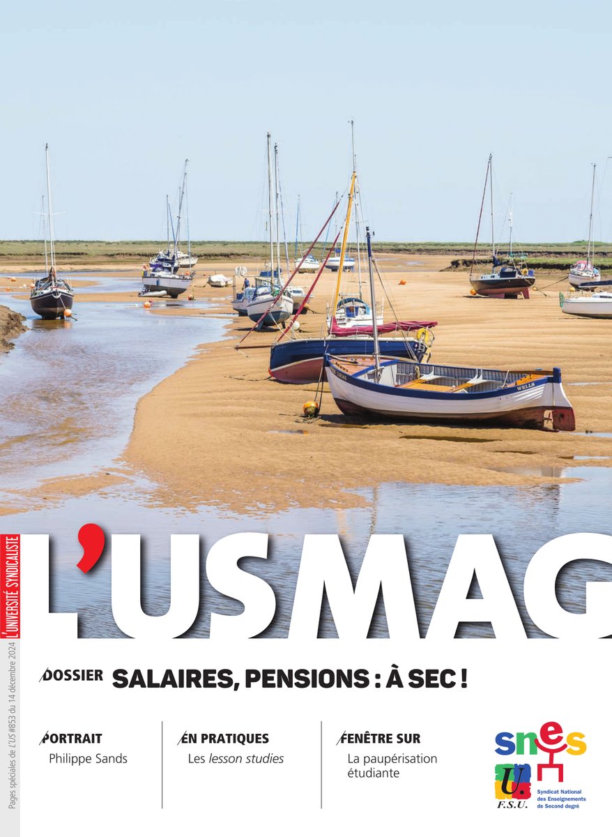 L'#US853 du 14/12/2024, journal du <a href="/SNESFSU/">SNES-FSU</a>, est accompagnée d'un #USMAG
📰 Dossier : les salaires et les pensions • Financiarisation  de la santé • GRETA • Paupérisme étudiant • Lesson studies • IVG 50 ans après la loi Veil...
snes.edu/publications/l…