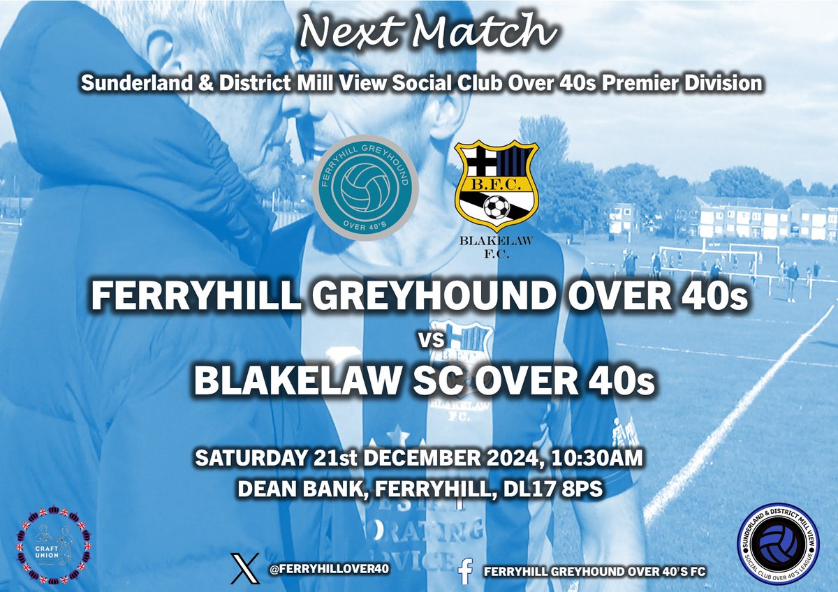 FerryhillOver40's tweet photo. It should be a Christmas cracker on Saturday as we welcome 3rd placed Blakelaw to Dean Bank.
The reverse fixture saw us record a 3-1 win after a feisty game & I'd expect this to be no different.
It's a huge game to end 2024 - see you there!
#feedthemoff
Up the Hounds! 👊 https://t.co/seEd7RSyQY