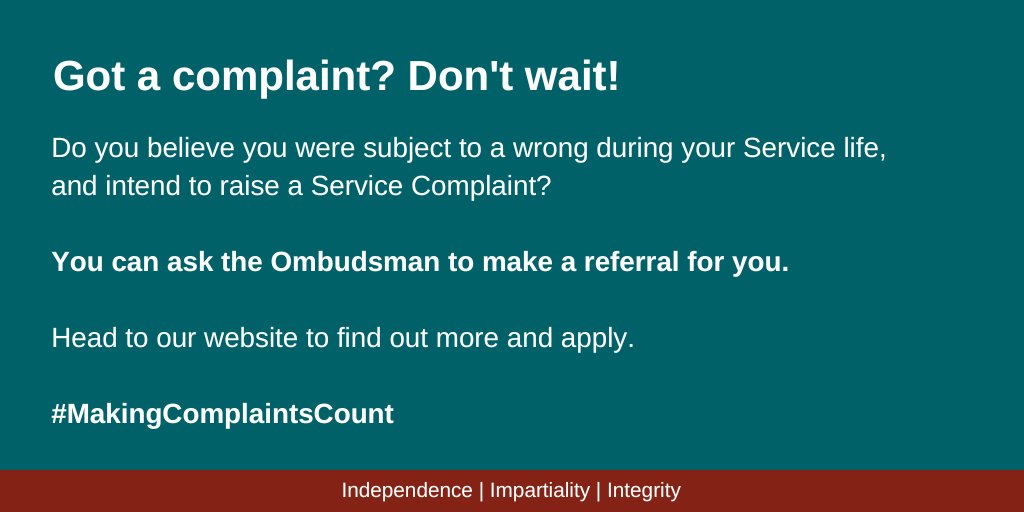 Did you know the Service Complaints Ombudsman can assist you in referring a complaint?
ow.ly/vt6650QwgFP
#making complaints count